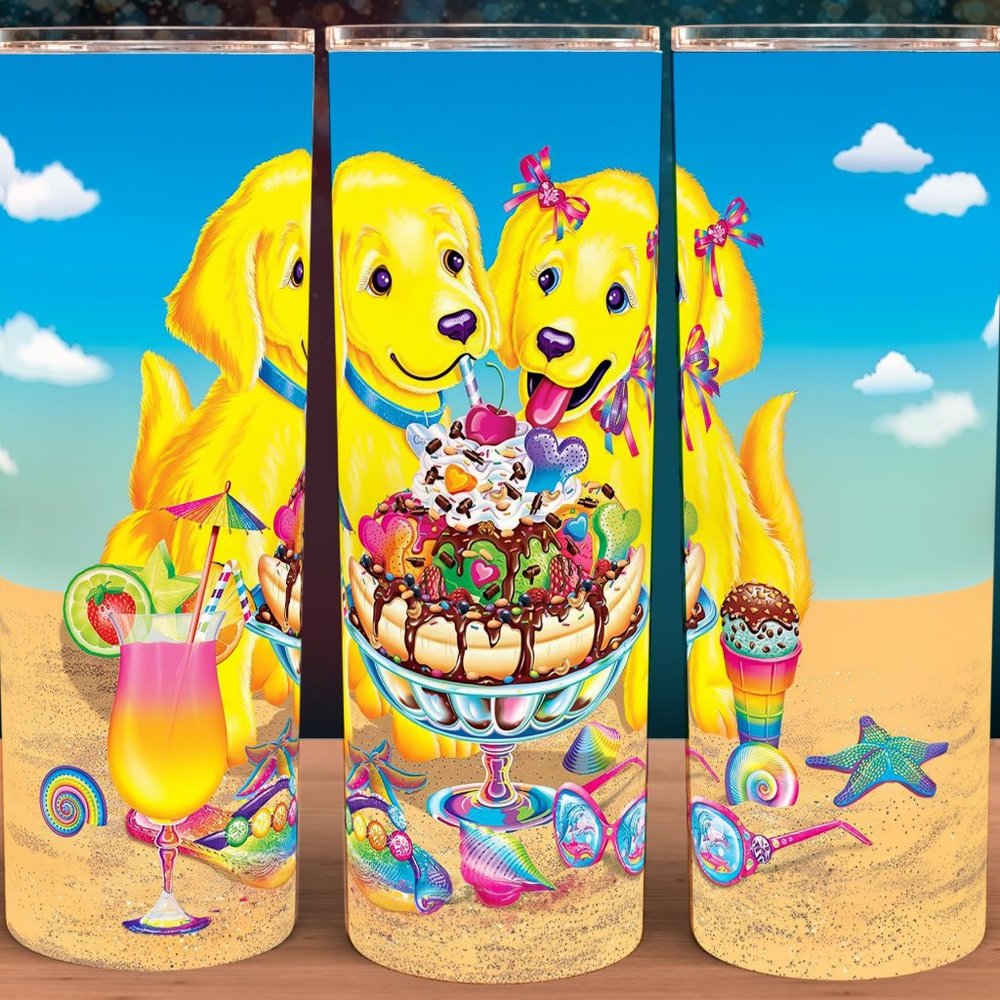 Lisa Frank 90s Golden Retriever on the Beach Cup Mug Tumbler 20oz